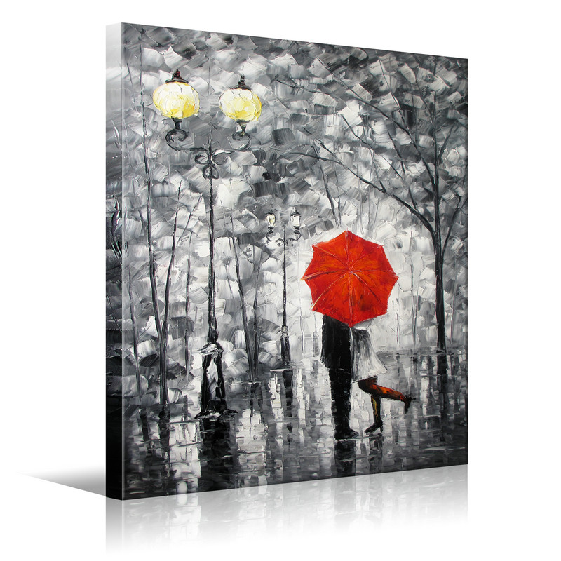 Lovers Kiss Under The One Umbrella Large Wall Art - Large Canvas Restroom Huge